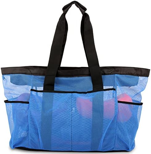 Bolsa de praia extra grande, uma bolsa de malha xl com zíper e bolsos ideais para a sua viagem de praia em família