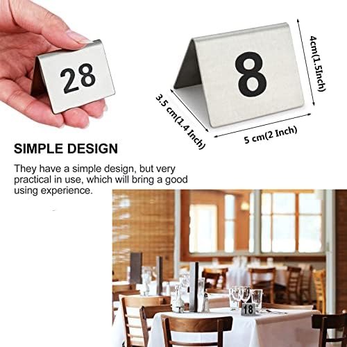 V3Vogue Restaurant Números de mesa 1-50/100 Cartões de mesa de aço inoxidável - Tags de números de dois lados - fácil de identificar