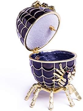 Música de ovo de ovo preto faberge tocando aranha decorada com aranhas caixa de bugigangas ovo russo com swarovski colecionadores