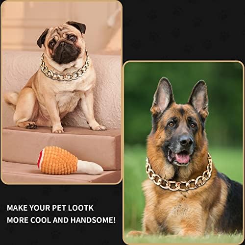 Goll Chain Dog Collar 18K-0.78 polegadas Lidra Chain Link Cuban para cães ， Colar de cachorro de metal leve ， Corrente de