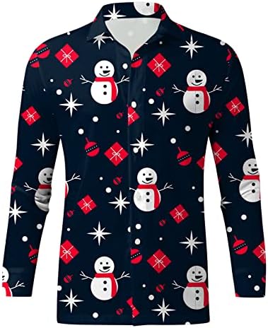 Wocachi Christmas Button Down Direct para homens de manga longa Funny Natal Homem de neve árvore impressão Casual Casual Festa camisa de férias