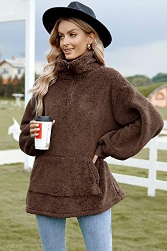 Alice Co Womens Sherpa Pullover Fuzzy Leepe Sweatshirt Boletim zíper de gola alta com bolso com bolso