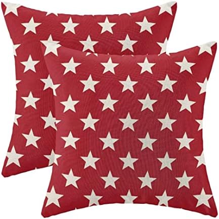 Aeioae 4 de julho Decorações Capas de travesseiros de 18x18 polegadas de 2, Independence Day Red Stars Throe Pillows Linen Farmhouse