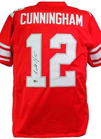 Randall Cunningham autografou a camisa de estilo da faculdade vermelha- Beckett W Black