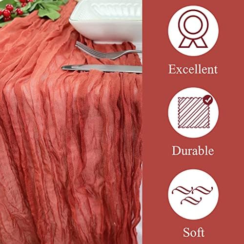 Terracota Cheesecloth Table Runner 35 x 157 polegadas de queijo de gaze de mesa de toalha de mesa corredor de 13 pés de comprimento Boho Table Runner para casamento bebê chuveiro de chá de noiva Decorações de mesa de mesa de gaze Runner