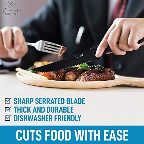 Facas de bife preto zulay Conjunto de 8 - faca de bife de aço inoxidável conjunto com revestimento antiaderente - Ultra nitpado não arranhado Knives de bife com alças confortáveis