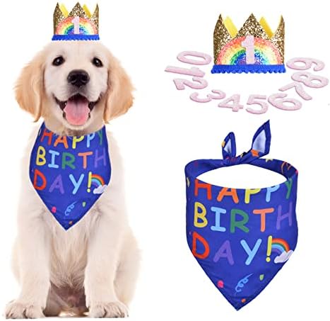 Bandanas de cachorro Bandanas, chapéu de aniversário de cachorro com número para cachorrinho de cachorro 1º de festas de festas