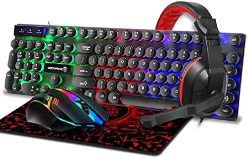 Teclado mecânico e mouse combinar RGB Gaming 104 Teclados com teclados USB Mouse e mouse almof de mouse para teclado sem fio para computadores e conjunto de mouse recarregável sem fio