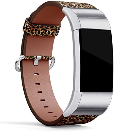 Compatível com Fitbit Charge 2 - Substituição de pulseira de pulseira de banda de couro com adaptadores - estampa de animal