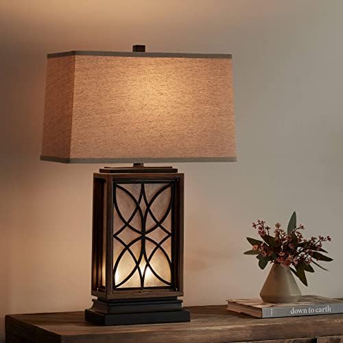 Franklin Iron Works Arthur Rustic Farmhouse Table Lamp com USB e CA Power Outlet em Base LED Nightlight 27,5 Alto Bronze