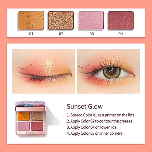 Zeesea Tipsy Kitty Eyeshadow Quad, Paleta de sombra à prova d'água para catgirls, acabamento fosco, paleta de sombras