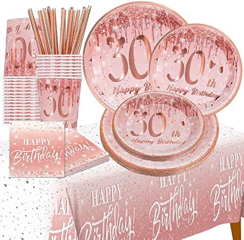 Decorações de 30º aniversário para mulheres ela - Rose Gold Birthday Supplies Placas e guardana