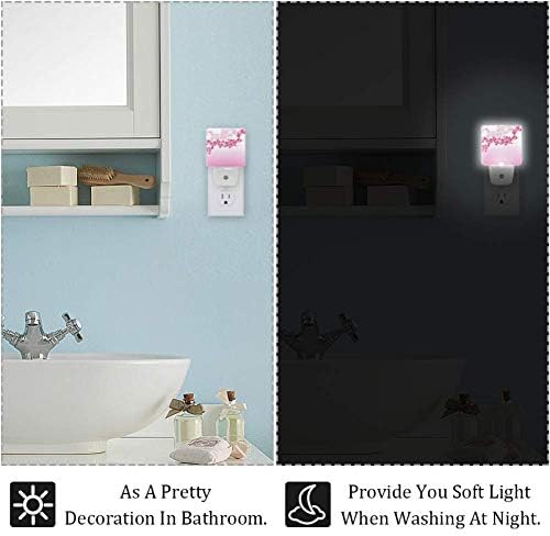 2 Pacote Pacote ramificador de cerejeira rosa Blossom Baby Night Light Ideal for Kids Plug-In, Dusk to Dawn Sensor Ideal para Berçário