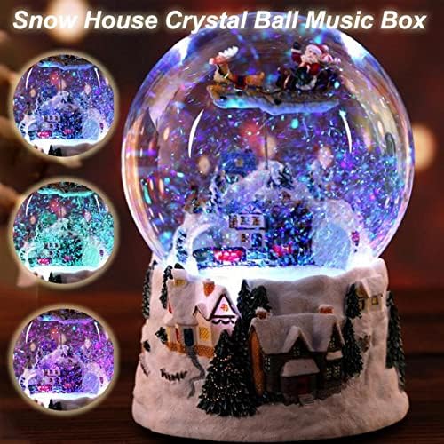 Caixa de música de árvore de Natal Caixa de música Crystal Ball Caixa Rotate Luzes de Vidro Globo de Neve Luz com