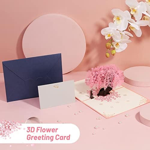 Cartão de amor de aniversário para ela, cerejeira cartão de casamento com flor de cerejeira, cartão de aniversário 3D,