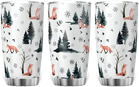 Ynbuyouzhong aquarela Red Foxes Woodland 20 onças com tampa Kitsune da floresta Kitsuum de neve de neve bebidas isoladas