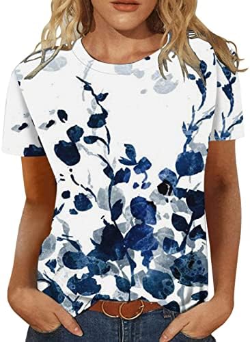 Camiseta da blusa para meninas manga curta Crew Crew pescoço pescoço gráfico de girassol impressão floral brunch solto fit