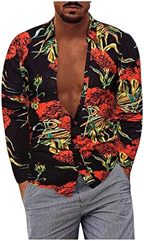 XXBR Camisas de linho de algodão masculino masculino de algodão, botão de manga longa para baixo para folhas havaianas camisa
