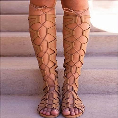 sandálias de bota alta xipcokm para mulheres chinelas de tiras de tiras de feminina de lança sandálias de joelho de