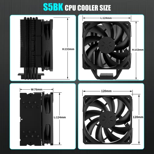 Novonest atualizou o refrigerador da CPU, 5 tubos de calor de cobre, refrigerador de alta eficiência preto, ventilador PWM