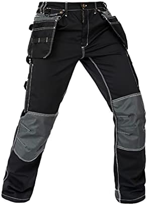 Calças de roupas de trabalho pretas de Kehaioo Men, bolsos de vários bolsos de trabalho, calças táticas militares de alongamento