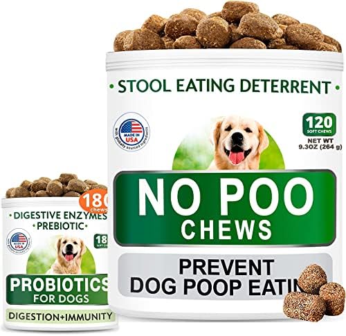 Sem cocô + pacote de mastigações de probióticos para cães - impedir cocô de cocô + dores de alívio de estômago -