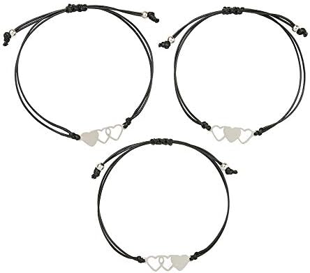 Caiyao unissex adultos liga coração mindinho promessa coração butterfly moon sun declaração de charme pulseira, 3 pcs