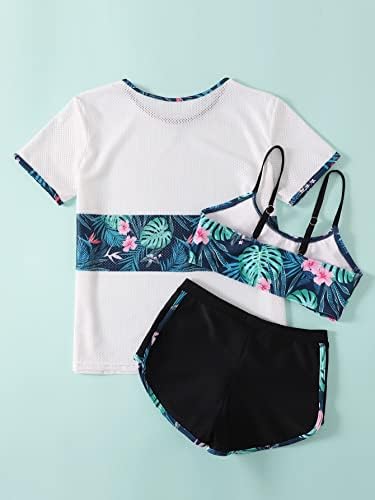 Traje de banho de biquíni com estampa tropical de Soly Hux com encobrir roupas de banho de 3 peças