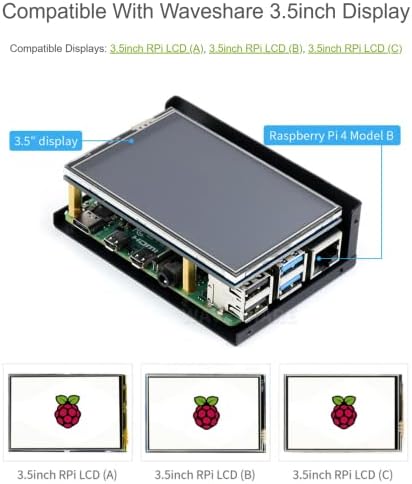 Caixa de alumínio com display de 3,5 polegadas de WaveShare para Raspberry Pi 4b, RPI compatível com 3,5 polegadas LCD,