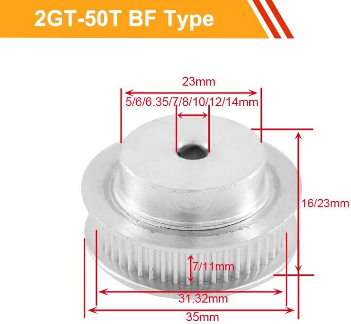 1 polia de roda síncrona 2gt 50t 7/11mm de largura da correia 2GT Tipo 50 Polia de cronometragem de dente 5/6/6.35/7/8/10/12/14m