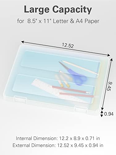 Ibune 4 Pack A4 Arquivo Portátil Caso do Projeto, Caixas de Armazenamento de Papel de Scrapbook Para 8,5 x 11 papel, Bilheteria de plástico Documentos do escritório, tamanho interno 12,2 x 8,9 x 0,7 in
