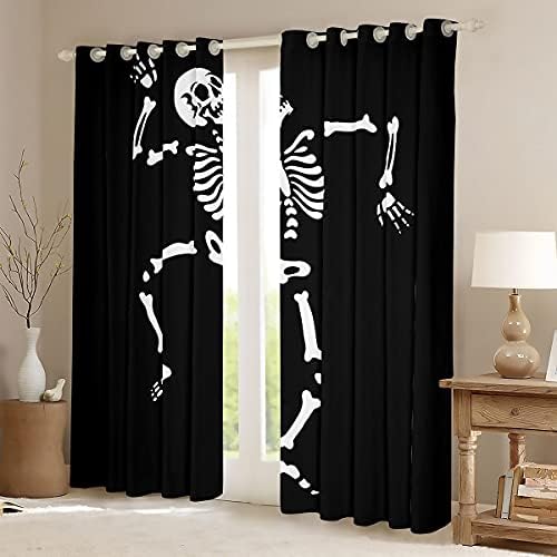 Feelyou Skull Window Treatments Skeleton Design Cortinas de janela impressas para quarto de quarto para crianças meninos