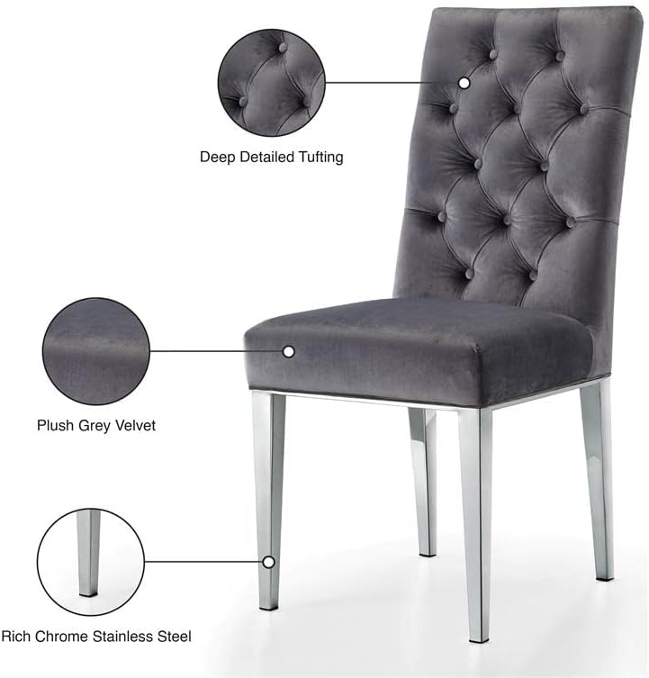 Móveis Meridian Juno Collection Modern | Cadeira de jantar de veludo contemporânea com luxuosos sufos profundos e pernas de metal