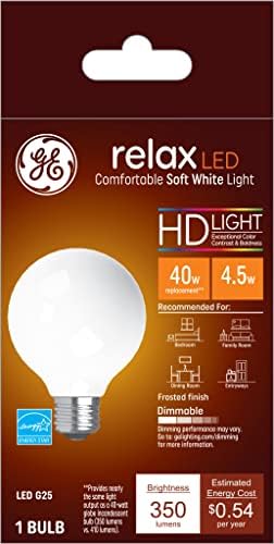 Iluminação GE Relax lâmpadas LED, 40 watts eqv, luz HD branca macia, lâmpadas G25 Globe, Base média