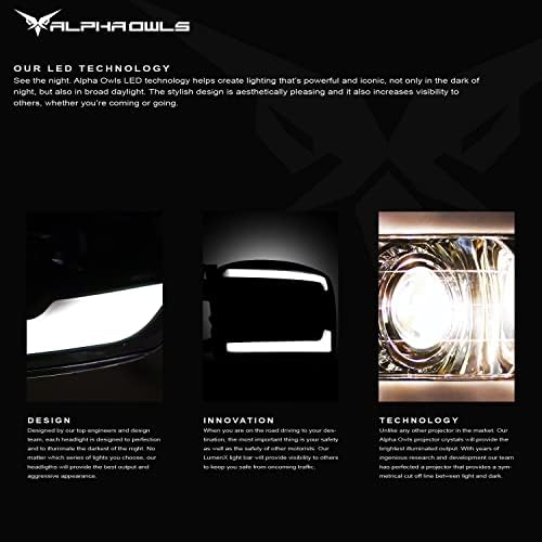 Alpha Owls 8709382 Faróis do projetor com barra de luz LED branca - Black Amber Fits 2014-2021 Toyota Tundra SR / SR5