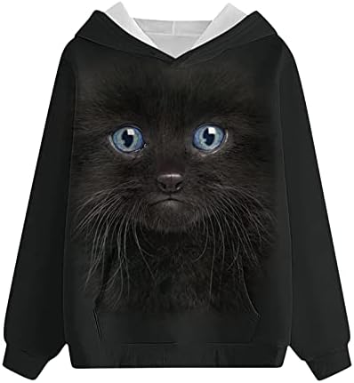 Hoodies gráficos de gato para mulheres tampos de mangas compridas modernas