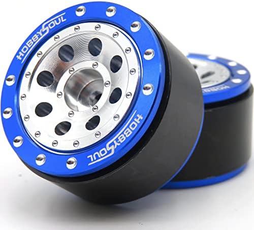Offset ajustável de hobbysoul 1.0 rodas de beadlock Blue prata, pesado 1/24 rodas Peso 21g/aro Bires hexáticos de