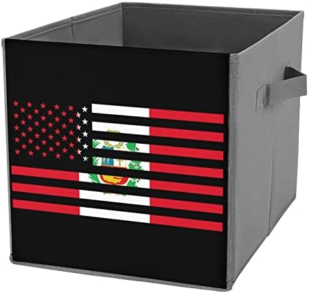 Peru American Flag Canvas Bins de armazenamento colapsível Cobrinhas de organizador de cubos com alças para carro