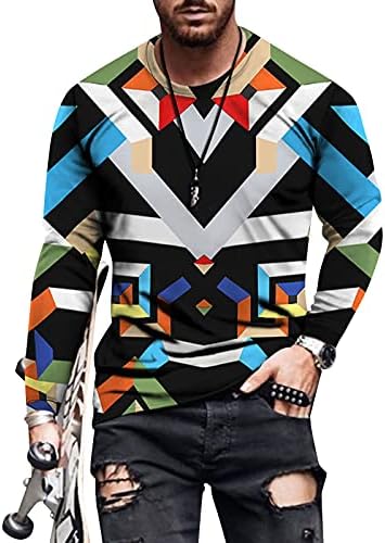 Camisas gráficas para homens fofos de colorido de gola de tripulação outono outono de inverno camiseta de pulôver de inverno