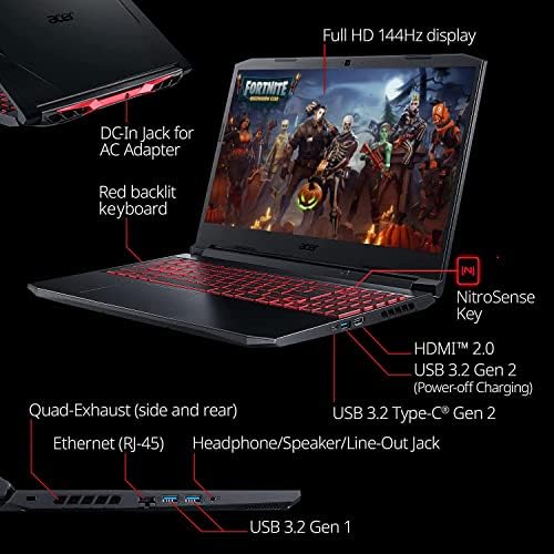 Acer Nitro 5 15,6 FHD 144Hz Gaming Notebook, Processador Intel Core i7-11800H, Nvidia GeForce RTX 3050 TI, 4 PORTS,