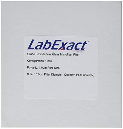 Labexact 1200216 Filtro de microfibra de vidro de grau B, vidro de borossilicato sem fichas, 1,0 µm, 15,0cm