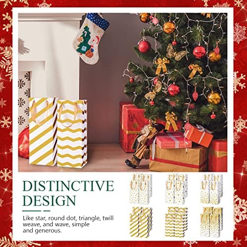 24 PCS Saco de presente de vinho de Natal para garrafas de vinho com alça, sacos de vinho de papel de papel de papel dourados reutilizáveis ​​sacos de presente de champanhe em massa de papel de garrafa única para o Natal de Ação de Graças Casamento de aniversário, 6 designs