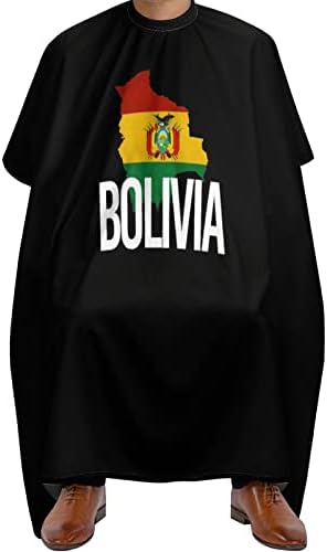 Mapa da Bolívia e bandeira de cabelo impermeável Cape barbeiro Cabo de corte de cabelo com encerramento ajustável para colorir capas para colorir 56,7x67 polegadas
