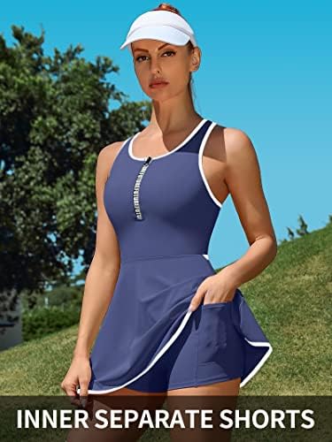 Vestido de tênis de tênis de atração com shorts e vestido de golfe de zíper atlético sem mangas de sutiã embutido