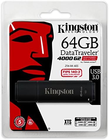 Kingston Digital 64 GB USB 3.0 DT4000 G2 256 AES FIPS 140-2 Nível 3 Criptografado