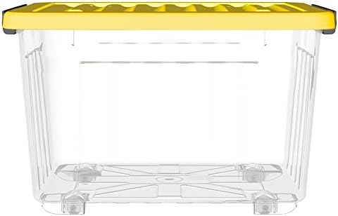 Cetomo 35L*6 Caixa de armazenamento de plástico, transparente, caixa de tote, organizando recipiente com tampa amarela