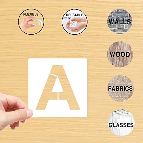 Mossdecal 36pcs letra estênceis de 7 polegadas de plástico reutilizável, estênceis de artesanato de alfabetinho pequenos, estênceis