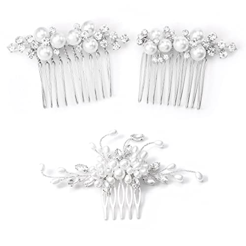 Asooll Pearl Bride Hair Hair Comb Silver Rhinestone Bridal Hair Clip Crystal Headpied Acessórios para mulheres e meninas