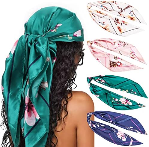 DREHRESHOW 35 ”CELHE DE CAPELA DE CATINO PROTÁVEL - Acessórios de seda 4pcs Squares clássicos Bandanas de praia para mulheres