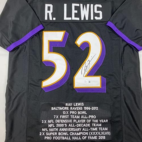 Autografado/assinado Ray Lewis Baltimore Black Stat Football Jersey Beckett Bas Coa